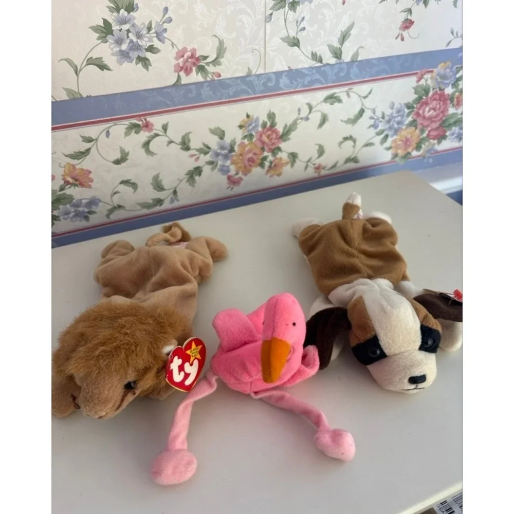 Ty Beanie Babies Lot Louie the Lion Pinky the Flamingo Bernie St Bernard Vintage